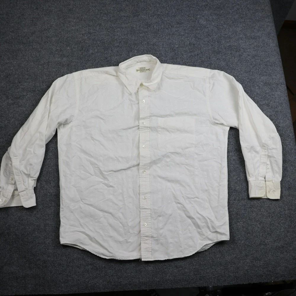 Banana Republic Shirt Mens Large White Textured Cotton Button Front Dress Pocket